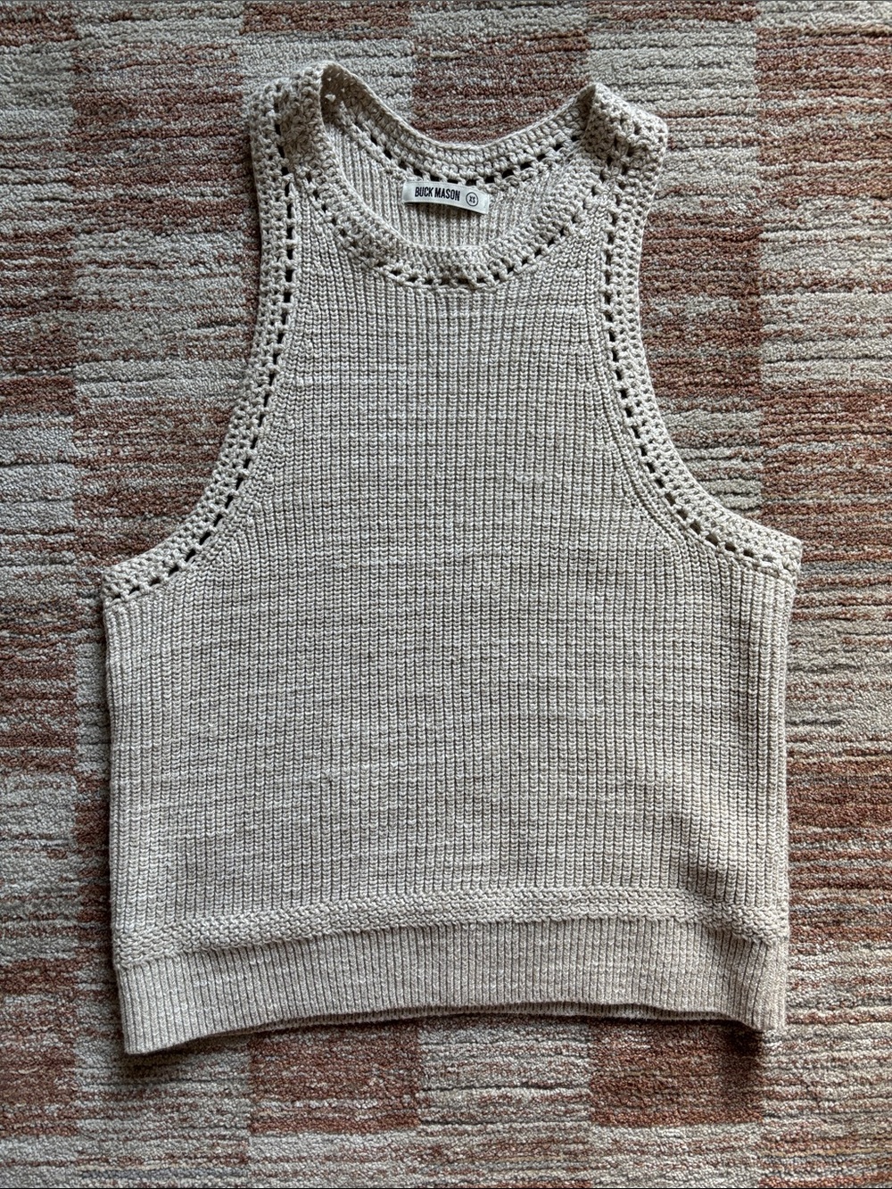 Buck Mason Seafarer Cotton Rib Tank. Marled Oatmeal. XS